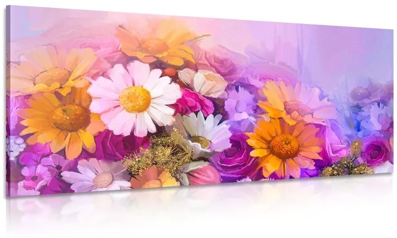 Tablou pictură în ulei a florilor colorate