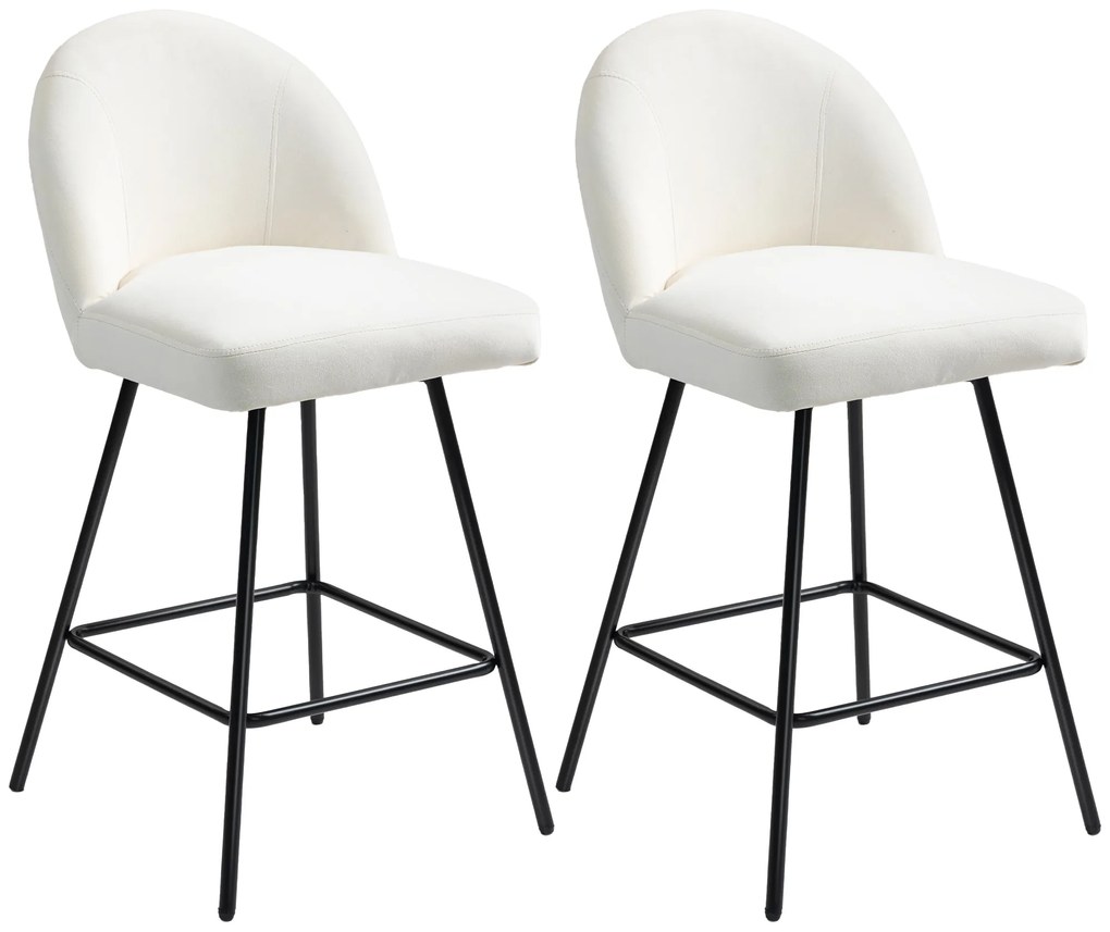 HOMCOM Set 2 Scaune de Bar cu Spătar din Catifea și Suport pentru Picioare, 48.5x56x92 cm, Alb Crem | Aosom Romania