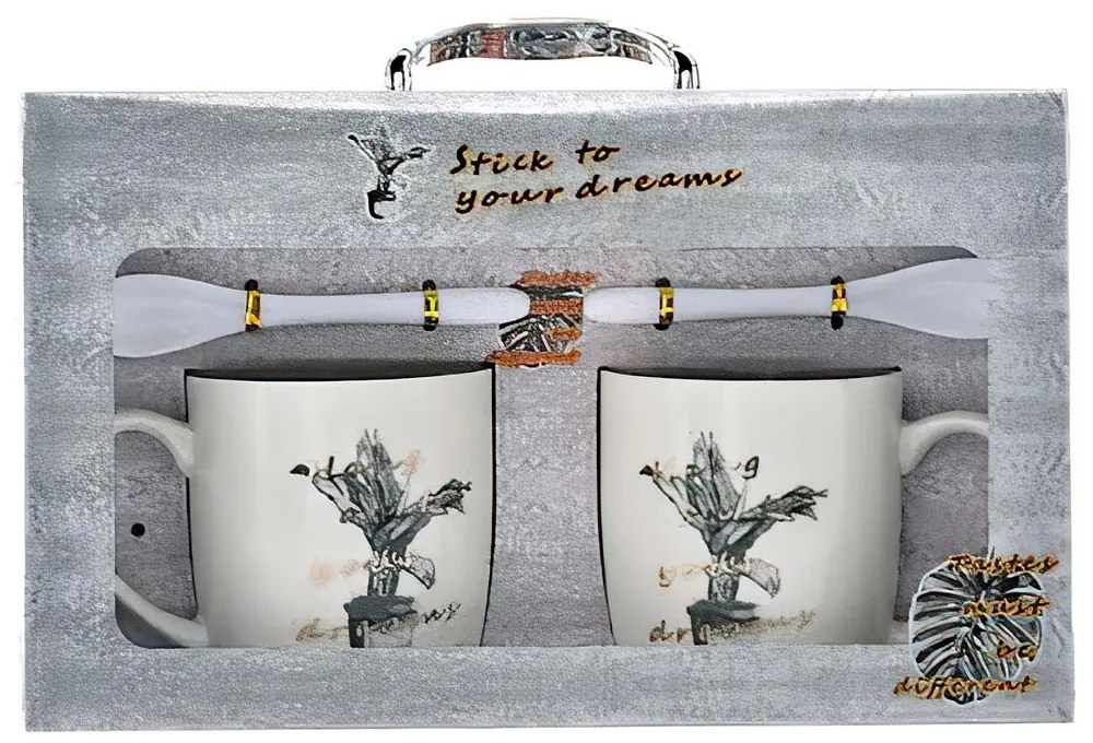 Set 2 cani cu lingurita si capac din ceramica Dreams