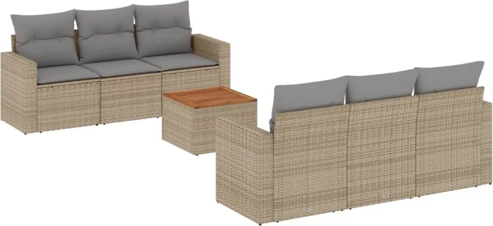 vidaXL Set canapele de grădină, 7 piese, cu perne, bej, poliratan