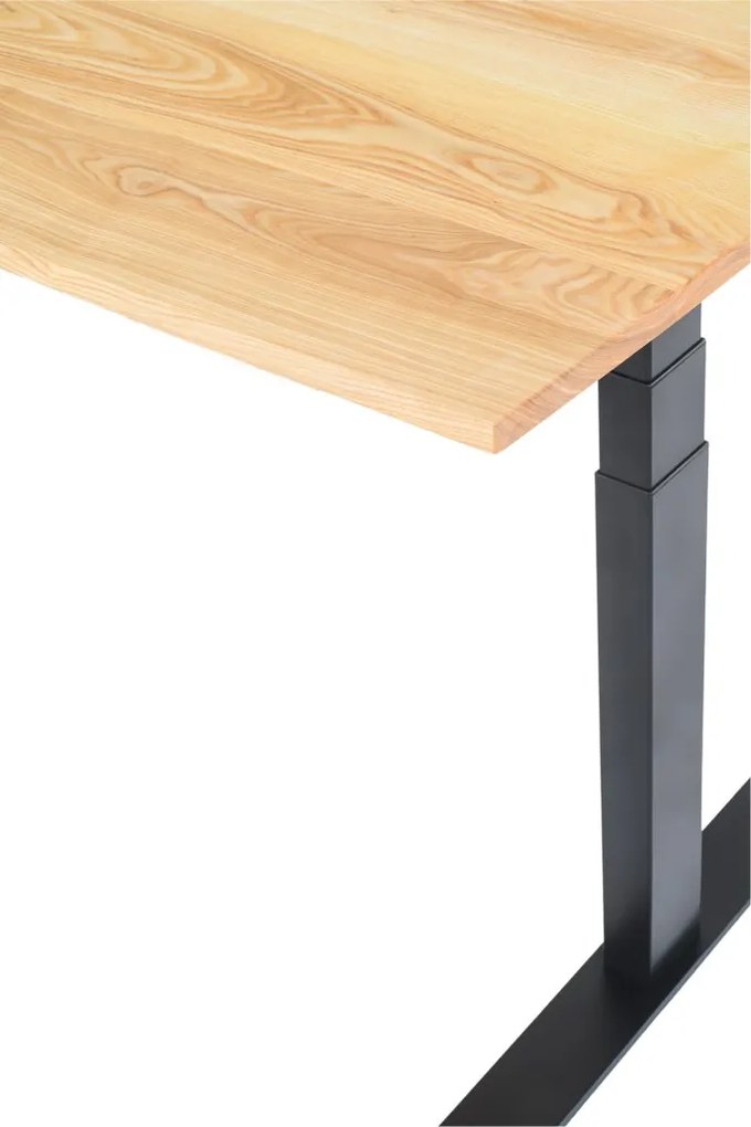 Viva Upgrade Pro 2.0, Birou reglabil cu blat lemn masiv, trecere cabluri, desk pad - Negru