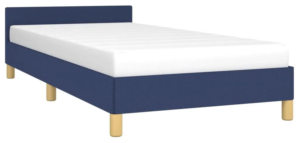 Cadru de pat cu tablie, albastru, 90x190 cm, textil Albastru, 90 x 190 cm