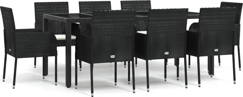 vidaXL Set mobilier de grădină cu perne, 9 piese, negru, poliratan