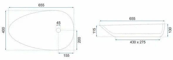 Lavoar asimetric pe blat Rea Greta 65,5 cm