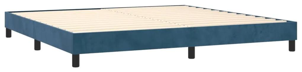 Pat box spring cu saltea, albastru inchis, 200x200 cm, catifea Albastru inchis, 200 x 200 cm, Culoare unica si cuie de tapiterie