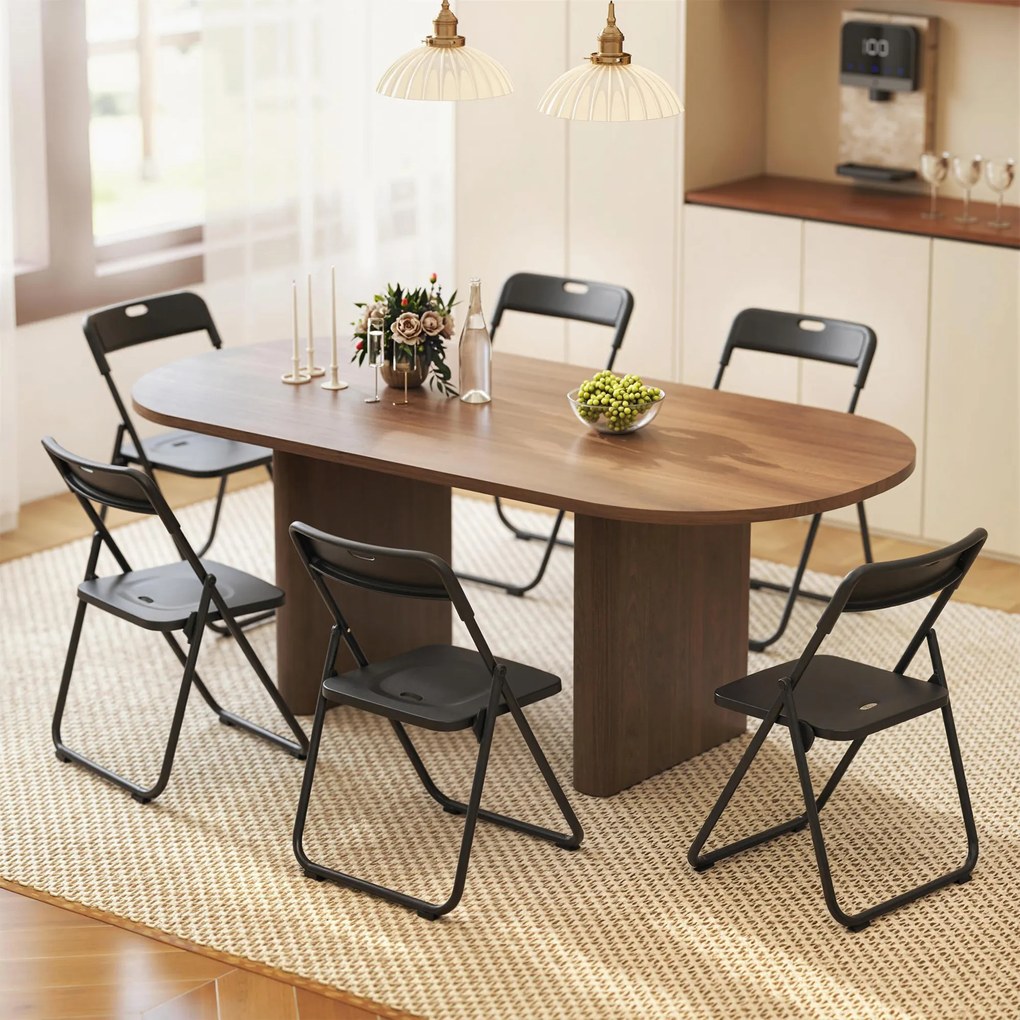 HOMCOM Set de 6 scaune pliabile din plastic cu spătar curbat, design cu ventilație, structură din oțel 48,5x47x75 cm Negru | Aosom Romania