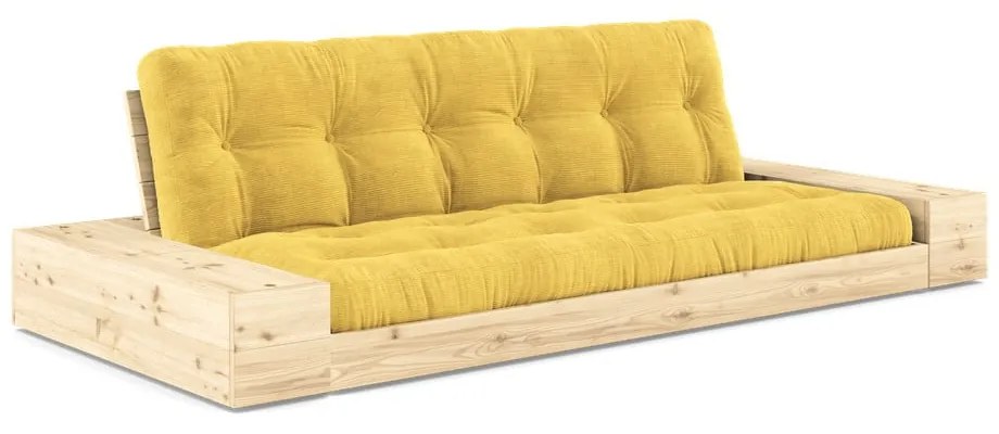 Canapea galbenă extensibilă cu tapițerie din catifea reiată 244 cm Base – Karup Design