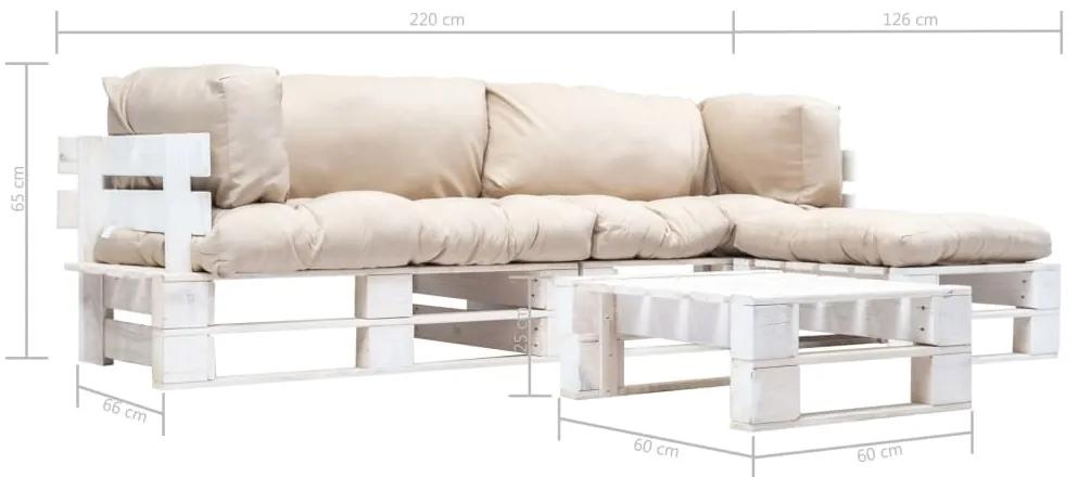 Set mobilier gradina paleti cu perne nisipii, 4 piese, lemn white and sand, 4