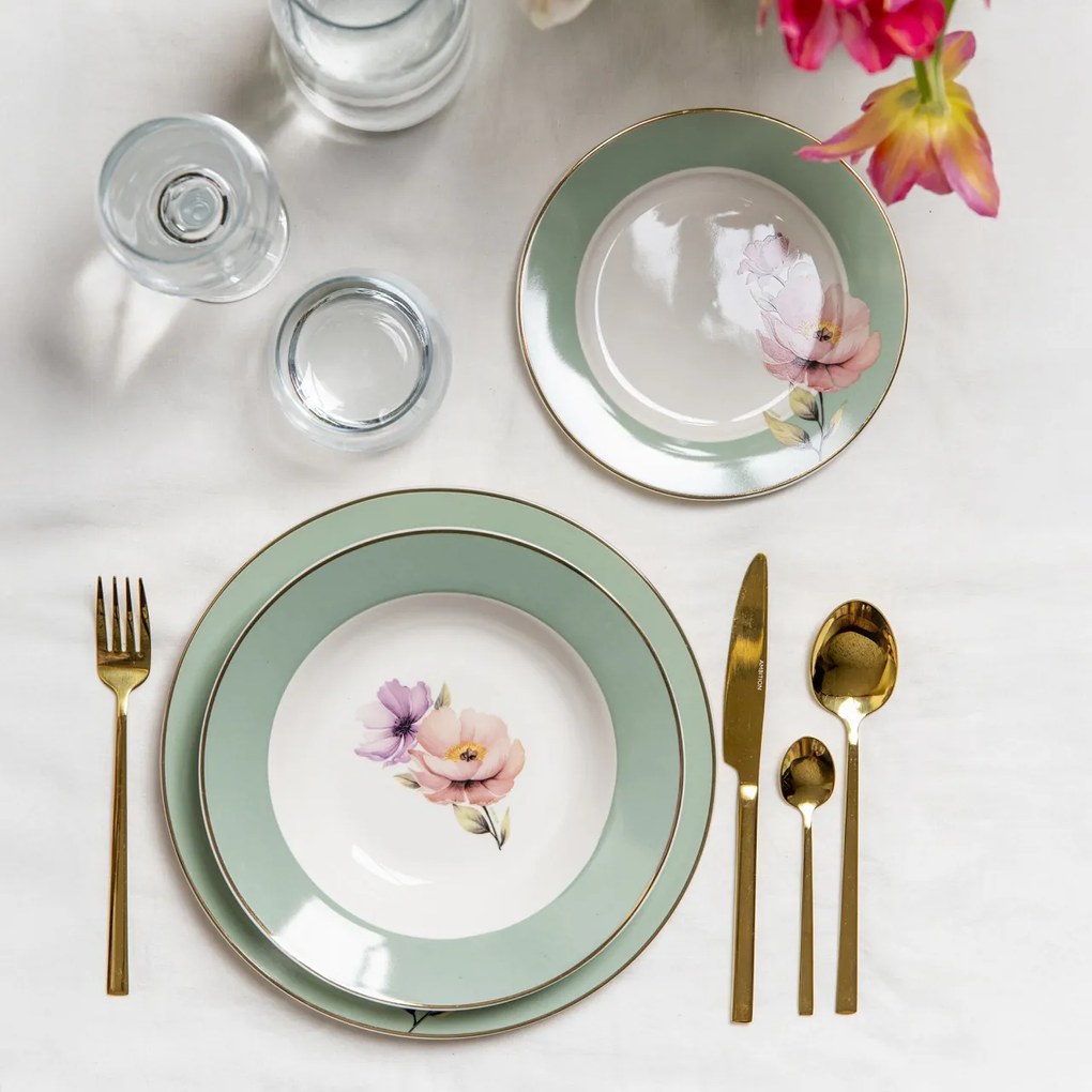Serviciu de masa, 18 piese, 6 persoane, Flores