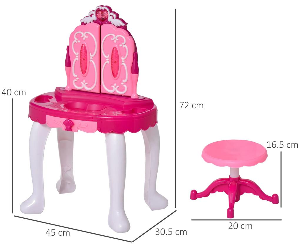 Masuta de Toaleta HOMCOM pentru Copii 3-6 ani, Accesorii Incluse, Bagheta Magica, 45x30,5x72cm | Aosom RO