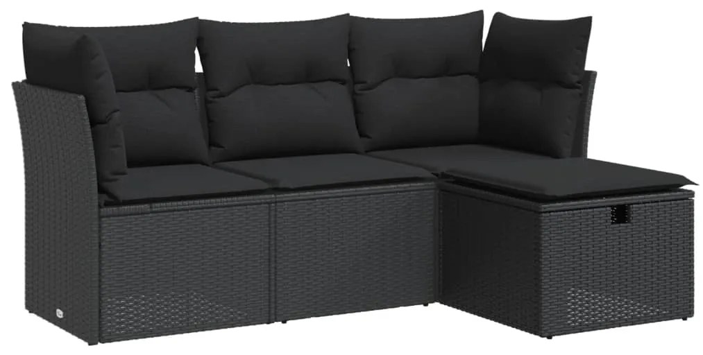 3325251 vidaXL Set mobilier de grădină cu perne, 4 piese, negru, poliratan