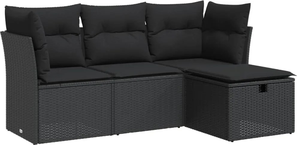 vidaXL Set mobilier de grădină cu perne, 4 piese, negru, poliratan