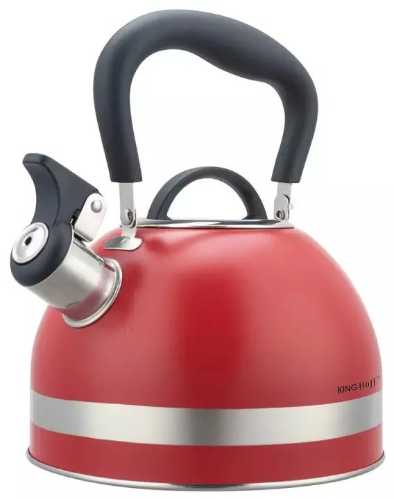 Ceainic cu fluier Kinghoff KH 1853, 1.8 l, Maner izolat termic, Inductie, Rosu/ Inox
