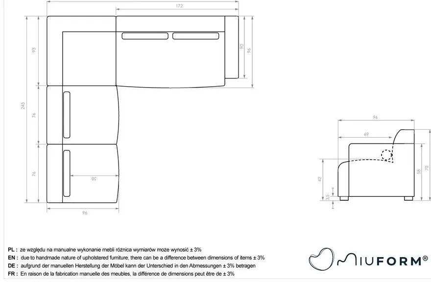 Colțar gri deschis (cu colț pe partea stângă ) Flex Felix – Miuform