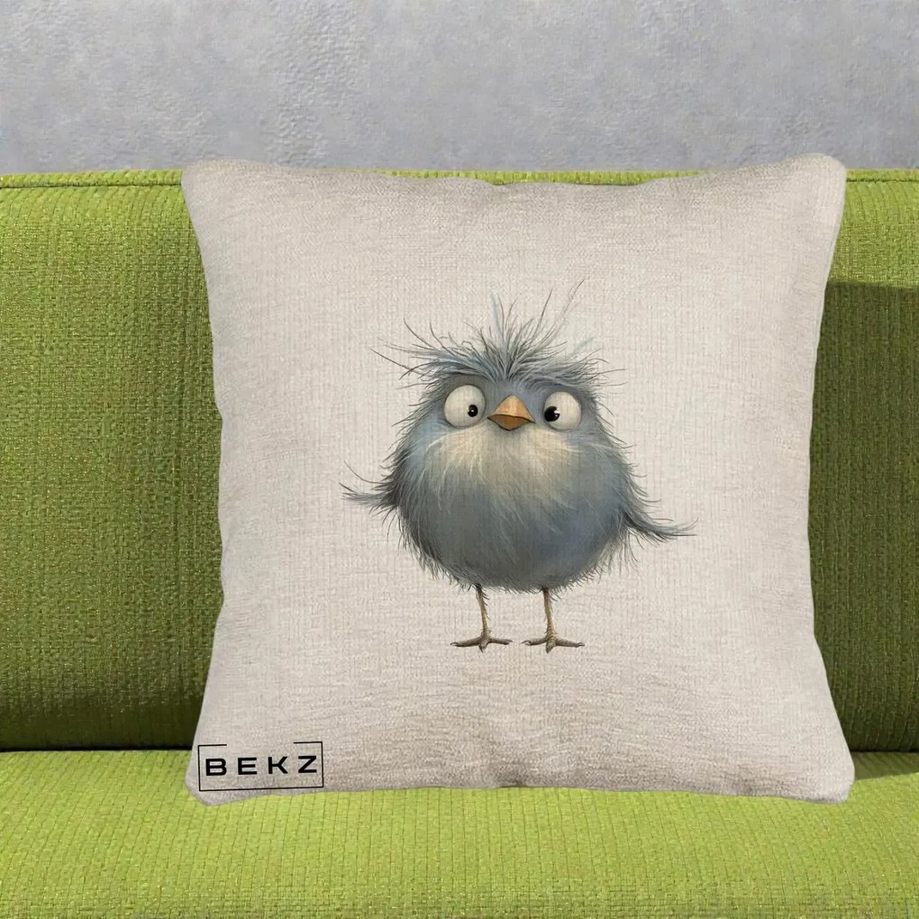 Perna Decorativa Pui Gri Pufos Zbarlit, 40x40 cm, Bej Canapea, Husa Detasabila, Perna Inclusa, BEKZ®