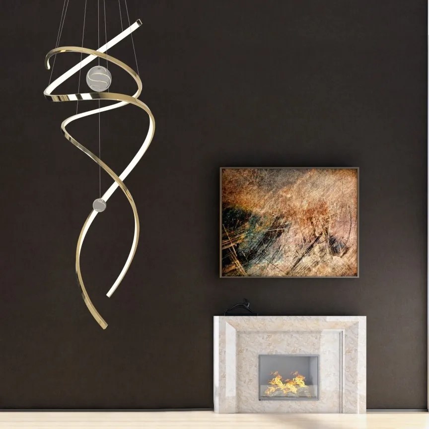 Lustra suspendata LED dimabila, design elegant RITZ auriu P0427D MX