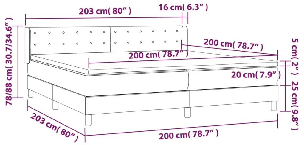 Pat box spring cu saltea, albastru, 200x200 cm, textil Albastru, 200 x 200 cm, Nasturi de tapiterie