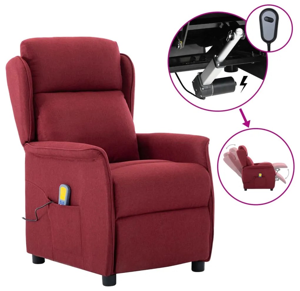Fotoliu de masaj rabatabil electric, roșu vin, material textil