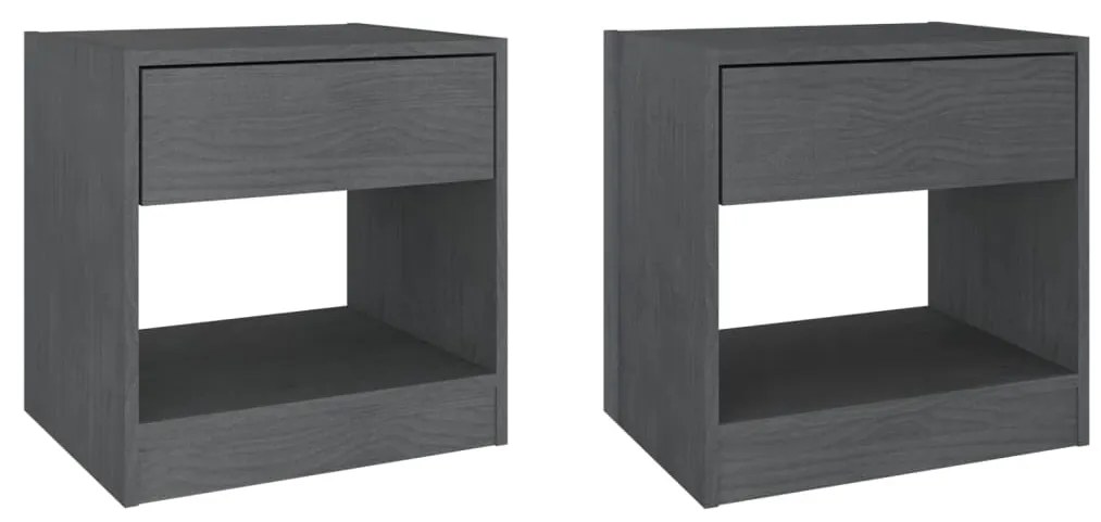 808068 vidaXL Noptiere, 2 buc., gri, 40x31x40 cm, lemn masiv de pin