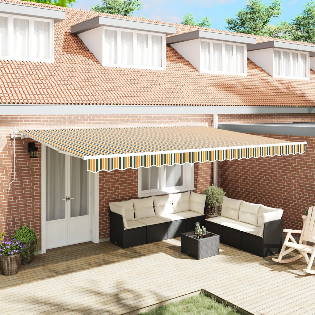 vidaXL Marchiză retractabilă Verde și galben 500 × 300 cm