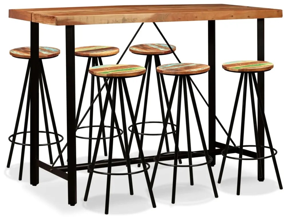 Set mobilier bar, 7 piese, lemn masiv acacia si lemn reciclat 7