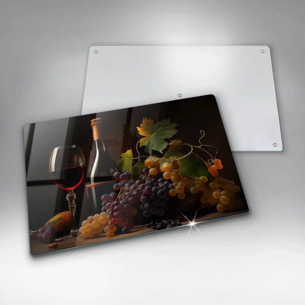 Tocător de bucătărie Pahar de vin și struguri