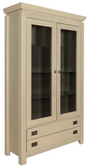 Vitrina Casablanca, 2 Usi si 2 Sertare, Crem, 115 cm