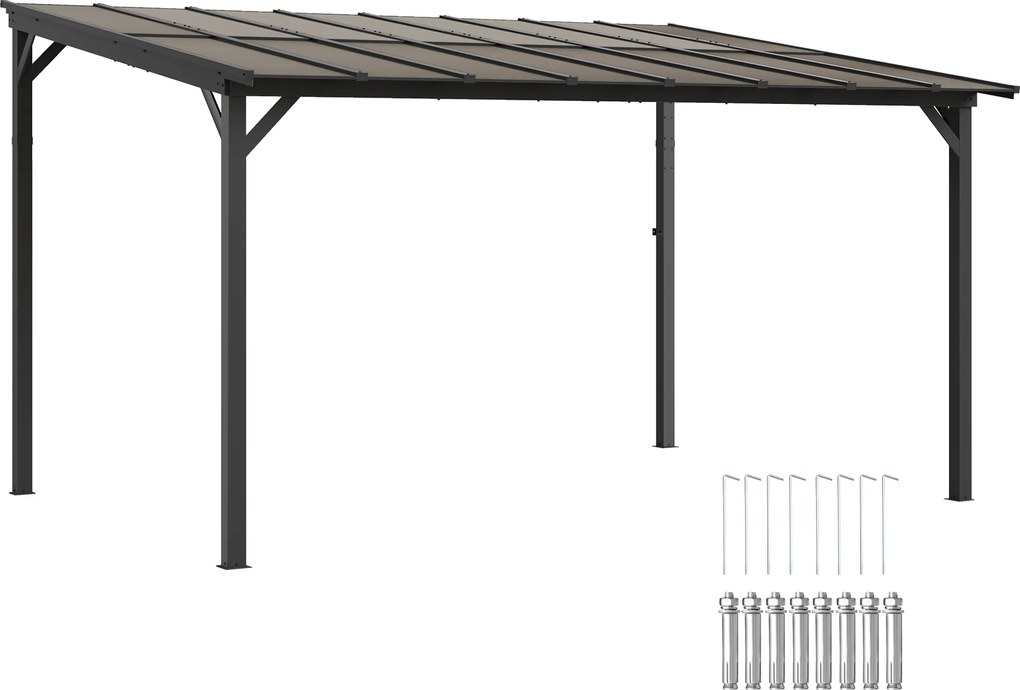 Outsunny Copertină pentru terasă aprox. 3 x 4,3 m copertină de terasă independentă cu acoperiș din policarbonat înclinat pentru montare pe perete Gri închis | Aosom Romania