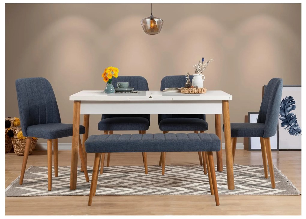 Set masă scaune Senteago (pentru persoane) (Pin atlantic + alb + albastru marin). 1106426