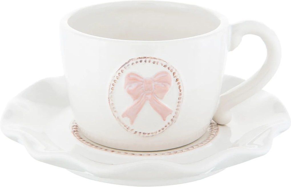 Ceasca cu farfurioara ceramica Bow Pink Ø 14*6 cm - 0,1L