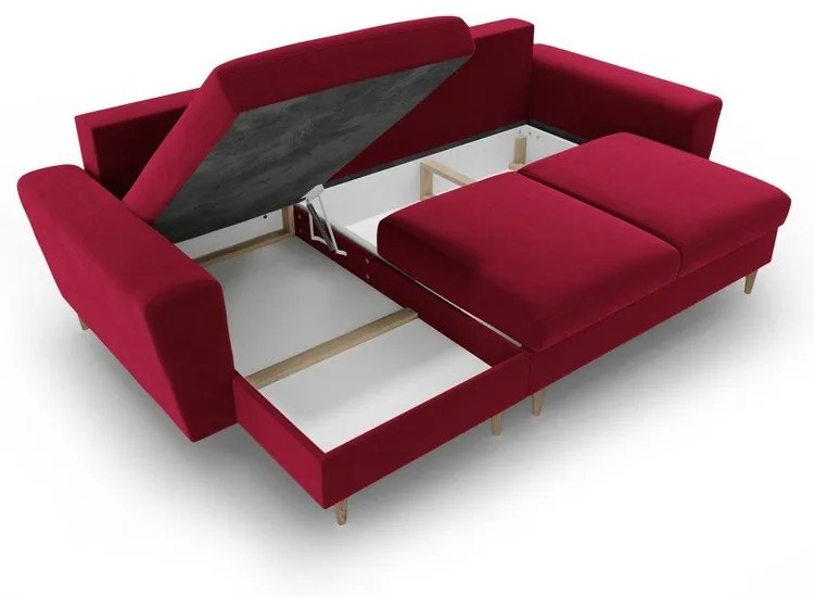 Colțar roșu extensibil, cu spațiu de depozitare cu tapițerie din catifea Kyoto – Cosmopolitan Design