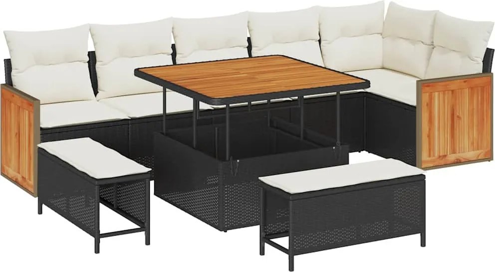 vidaXL Set de canapele pentru grădină cu pernă 9 pcs Negru și Crem