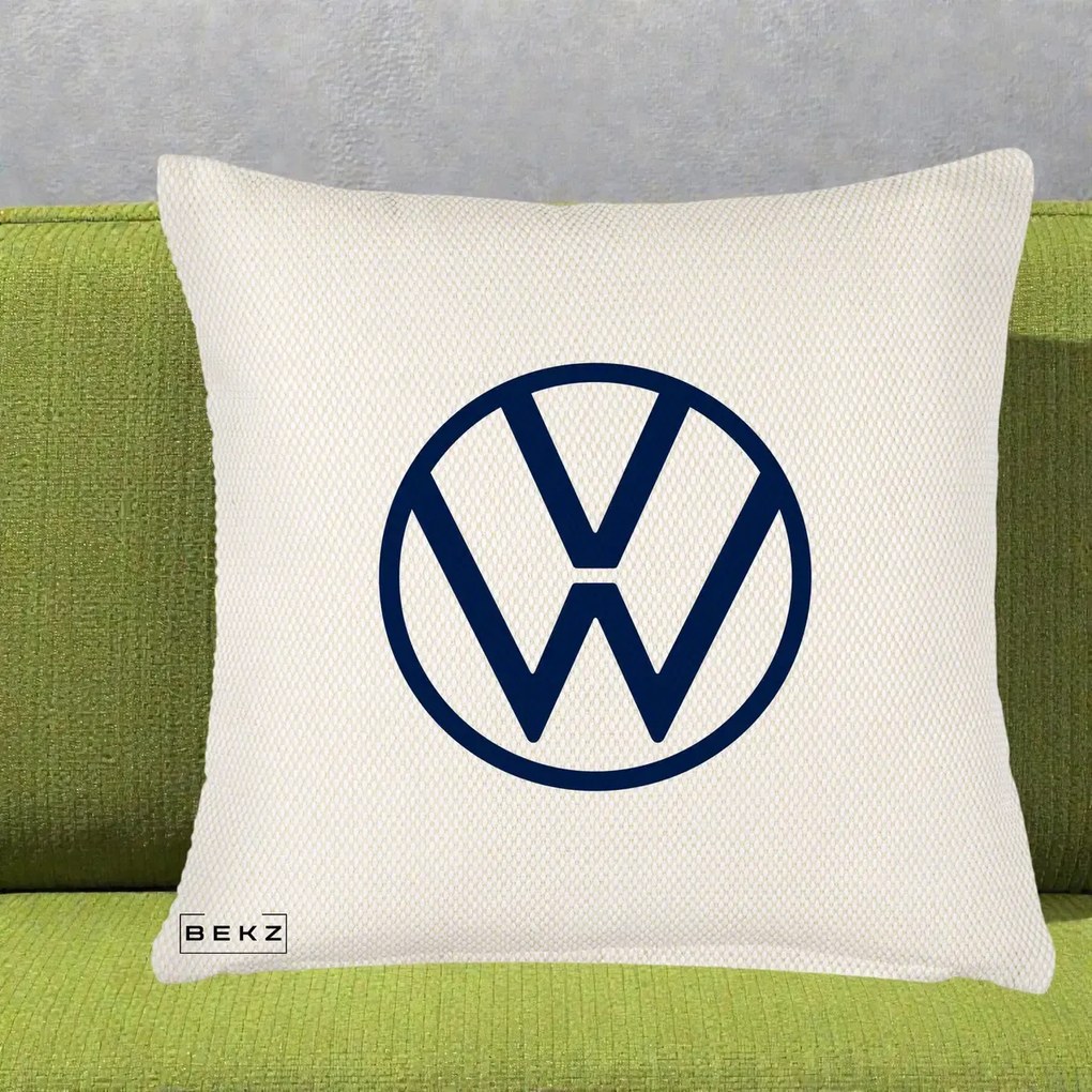 Perna Personalizata cu emblema Volkswagen, 40x40 cm, Crem Reliefat, Husa Detasabila, Perna Inclusa, BEKZ®