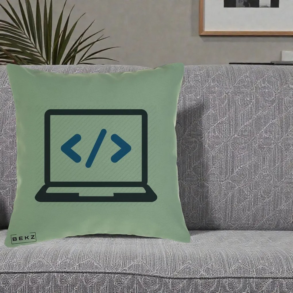 Perna Personalizata Laptop Cod HTML, 40x40 cm, Verde, Husa Detasabila, Perna Inclusa, BEKZ®
