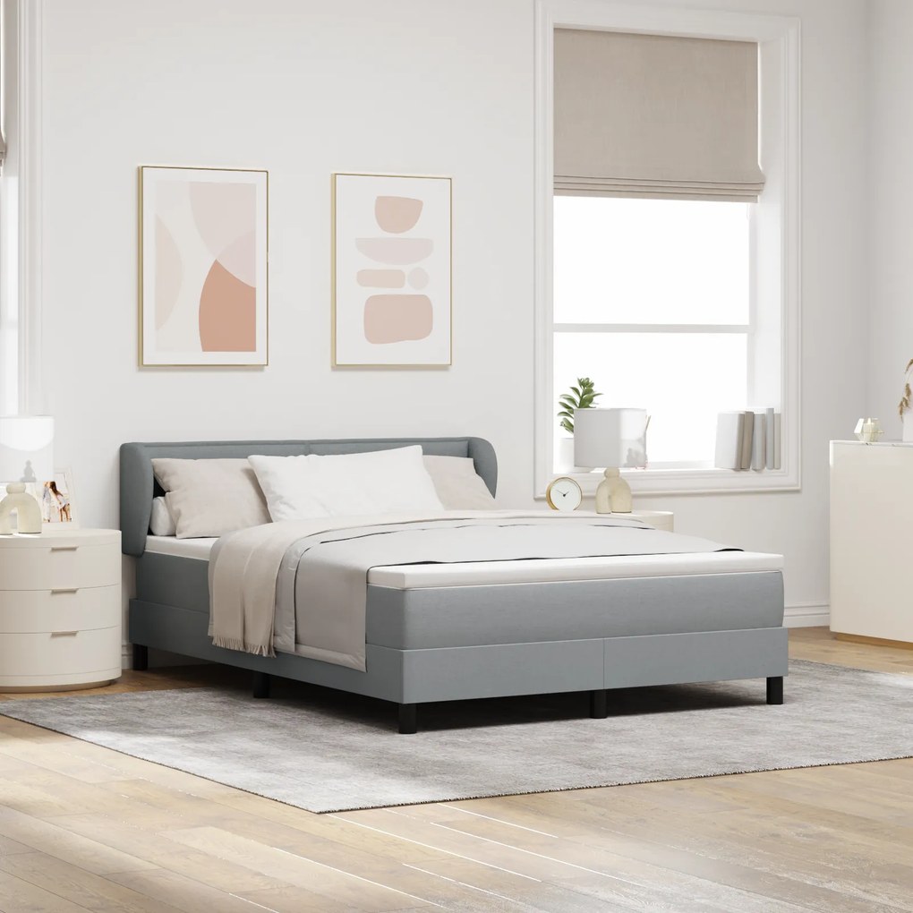 vidaXL Pat box spring cu saltea, gri deschis, 160x200 cm, textil