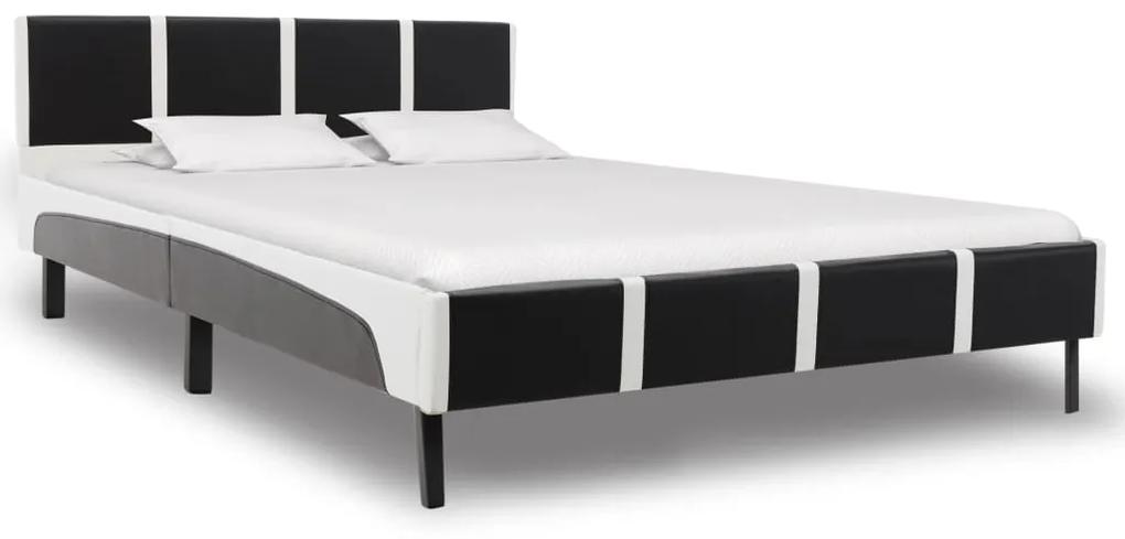 Cadru de pat, negru si alb, 140 x 200 cm, piele ecologica Alb si negru, 140 x 200 cm