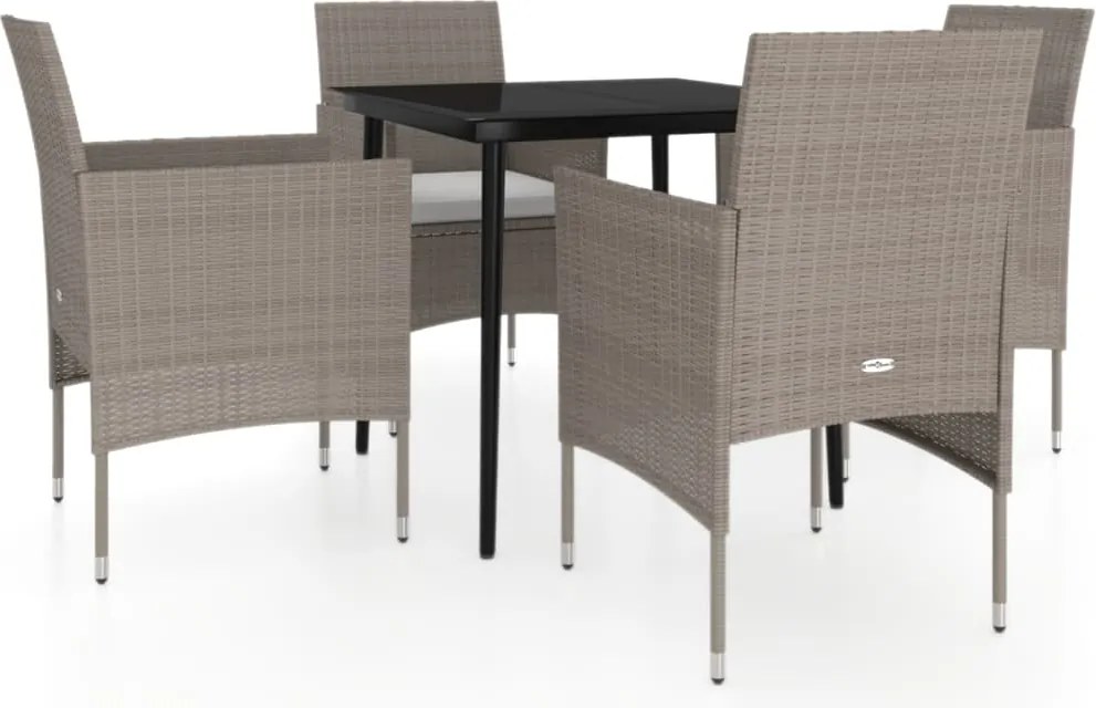 vidaXL Set de masă pentru grădină, 5 piese, cu perne, bej și negru