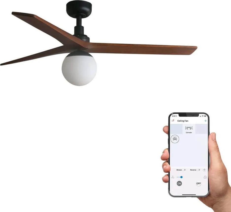 Lustra cu Ventilator smart sistem TUYA si telecomanda KLIM M 125cm, negru/ nuc