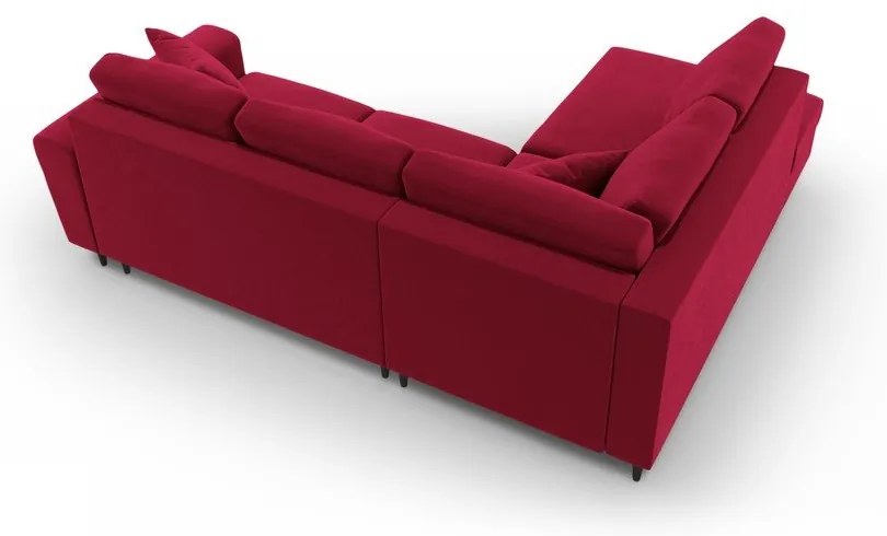 Colțar roșu extensibil, cu spațiu de depozitare cu tapițerie din catifea (cu colț pe partea stângă-în formă de ”L”) Kyoto – Cosmopolitan Design