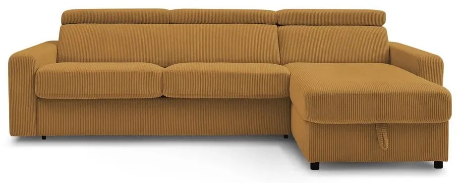 Colțar galben muștar extensibil cu tapițerie din catifea reiată (cu colț variabil) Monaco – Bobochic Paris