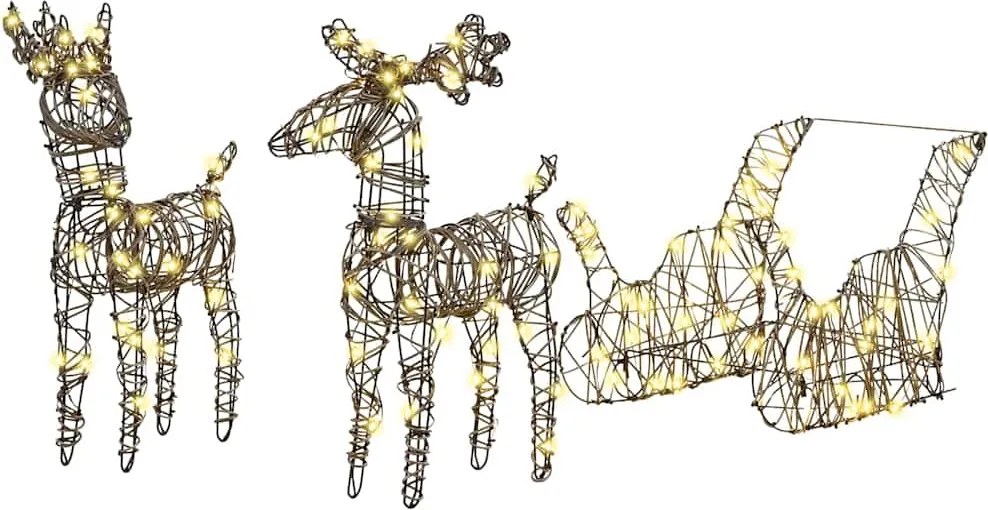 vidaXL Sanie cu ren cu 160 LED Alb cald 53 x 28 x 33 cm Ratan