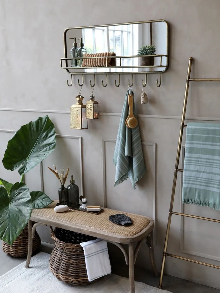 Bancheta din lemn de cauciuc, rattan si rachita , cu aspect vintage, Old French