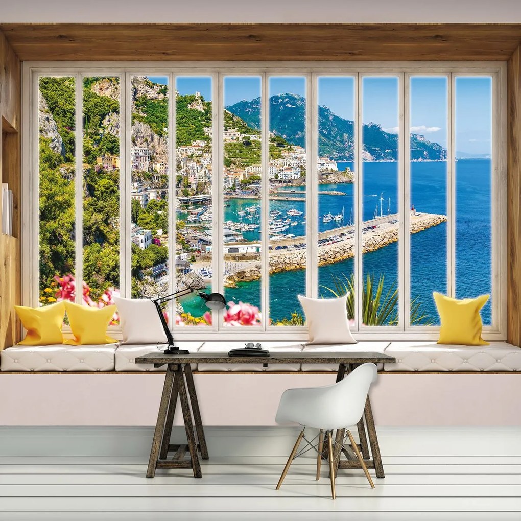 Fototapet - Privire din geam spre golf (152,5x104 cm)