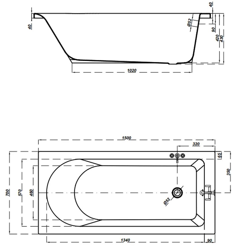 Cada baie incastrata Cersanit Flavia, 150 x 70 cm, dreptunghiulara, alb lucios 1500x700 mm