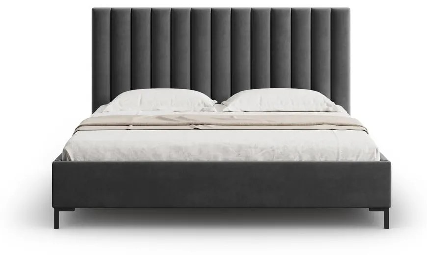 Pat matrimonial gri închis tapițat cu spațiu de depozitare și somieră 140x200 cm Casey – Mazzini Beds