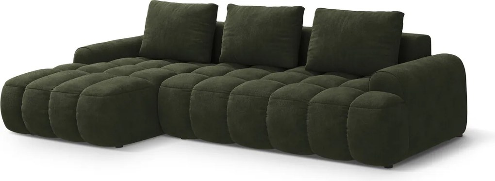 Coltar extensibil stanga 3 locuri, Linz, Cosmopolitan Design, 275x142x84 cm, catifea, verde