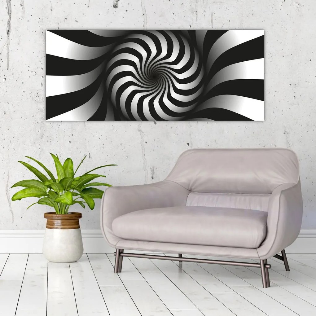 Tablou abstract cu spirala alb neagră (120x50 cm)