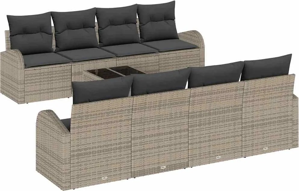 vidaXL Set de canapele pentru grădină cu pernă 9 pcs Gri poliratan