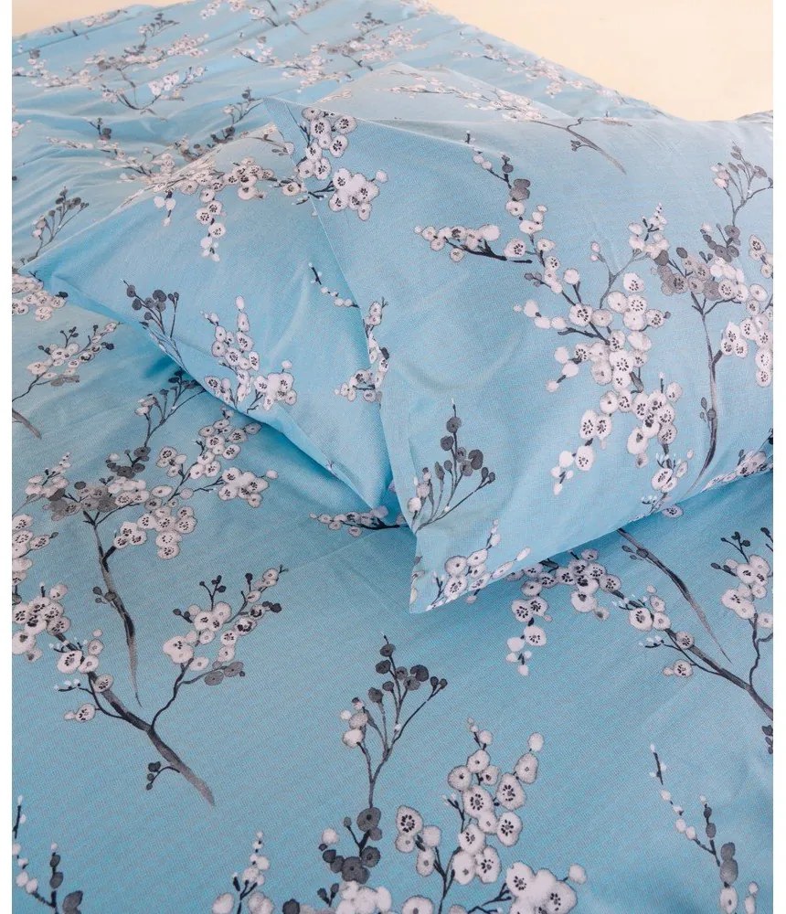 Lenjerie de pat albastră din bumbac ranforcé pentru pat de o persoană 140x200 cm Blue Floral – Mila Home Luxury