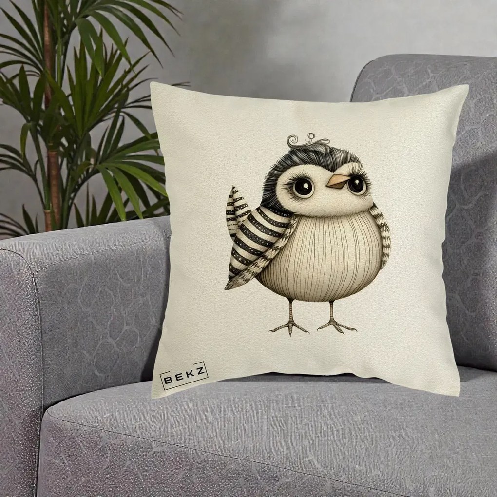 Perna Decorativa Pui Elegant Alb-Negru, 40x40 cm, Ecru, Husa Detasabila, Perna Inclusa, BEKZ®